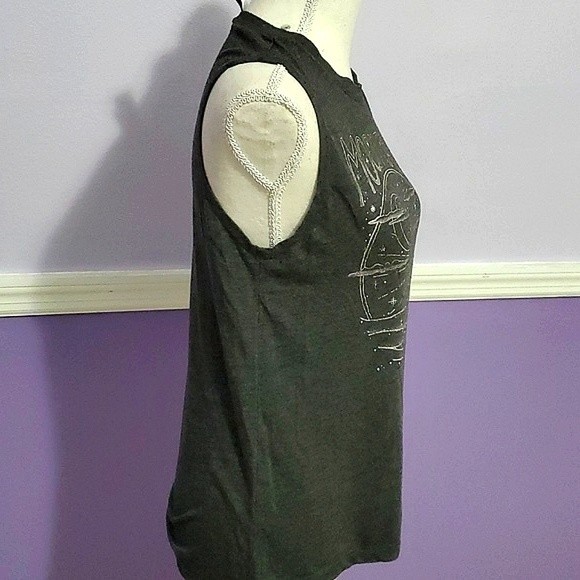 Modern Lux Grunge Charcoal Moon Child Zodiac Cosmos Graphic Muscle Tee Shirt - Picture 4 of 7